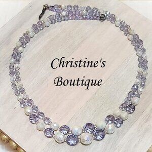 Vintage Austrian Crystals Double Strand Lavender/White Necklace